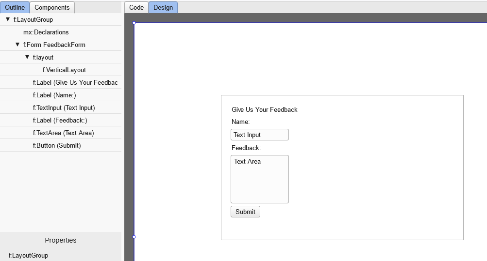 Screenshot: Feedback Form with Elements