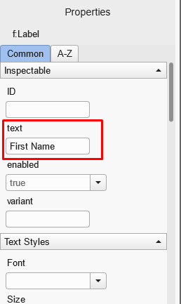 Screenshot: Label Text